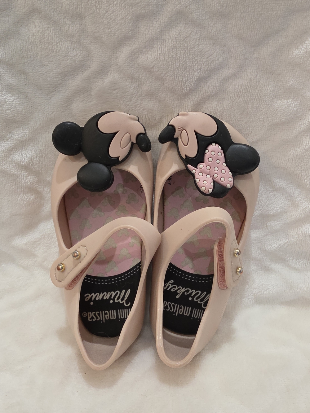 Mini Melissa Kids Sz 6 Toddler Pale Pink Mickey Minnie Mouse Kissing Jelly Shoes
